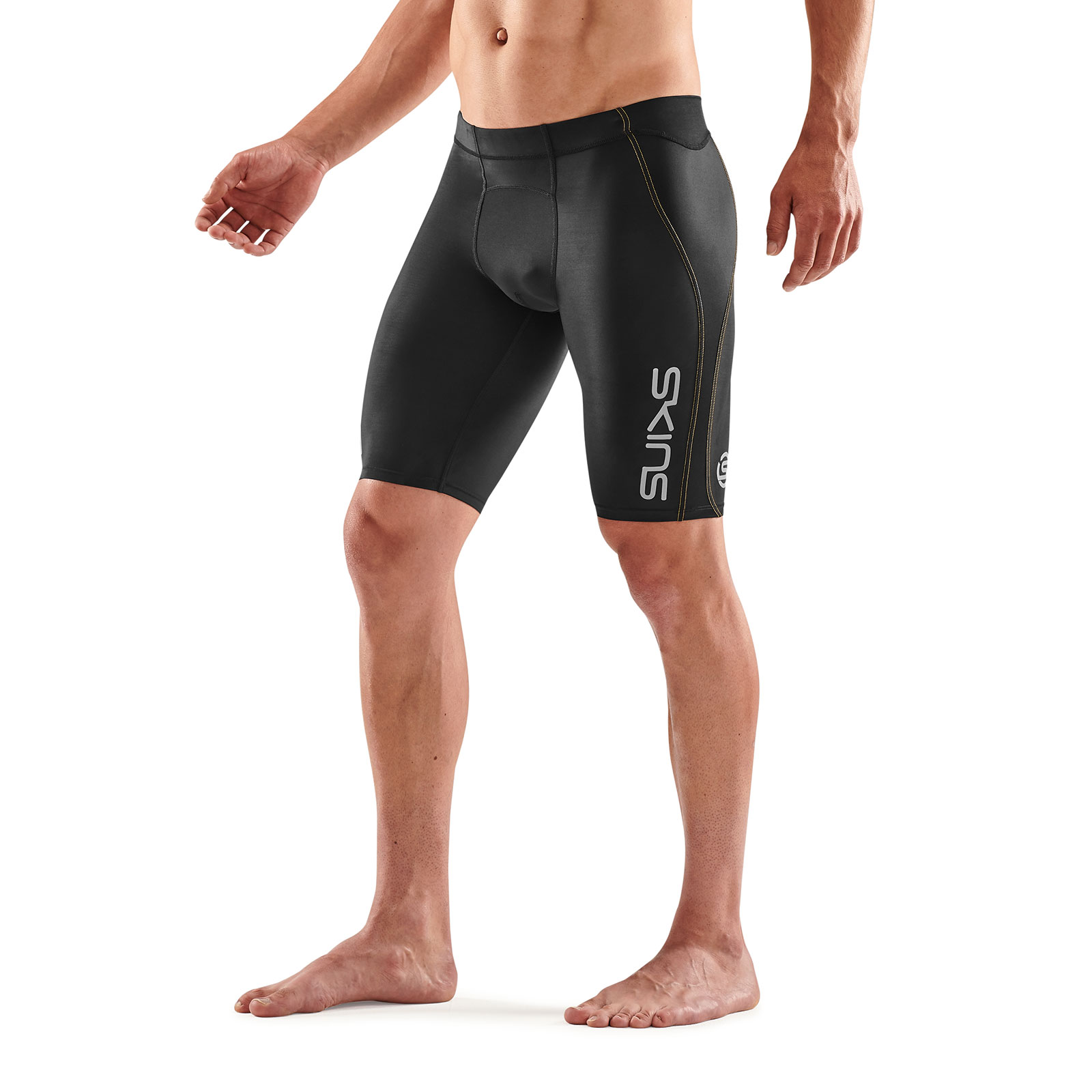 Nylon Compression Shorts and Half Tights For Men (BLACK/YELLOW)